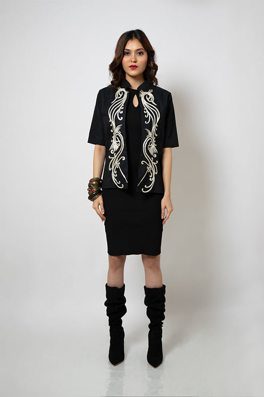 Cotton black jacket with exclusive resham hand embroidery