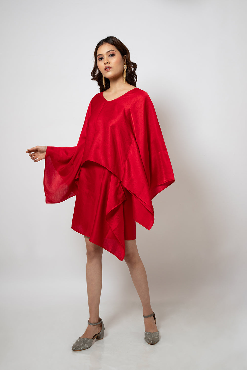 A Red silk blend zero waste co-ord set