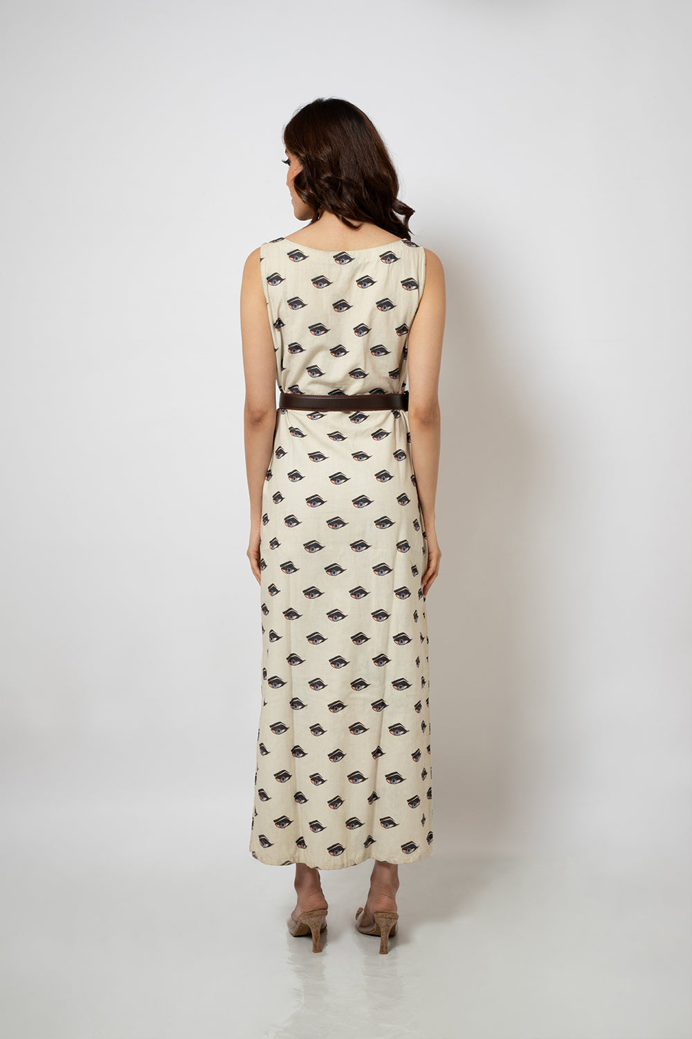 Eye print cotton blend maxi dress