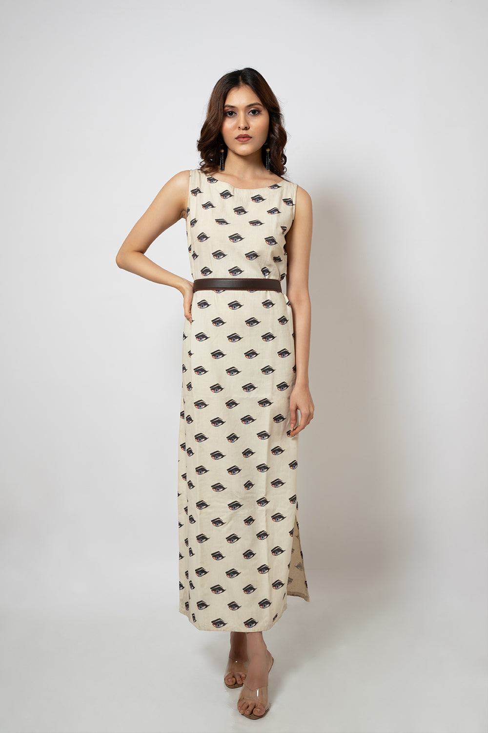 Eye print cotton blend maxi dress