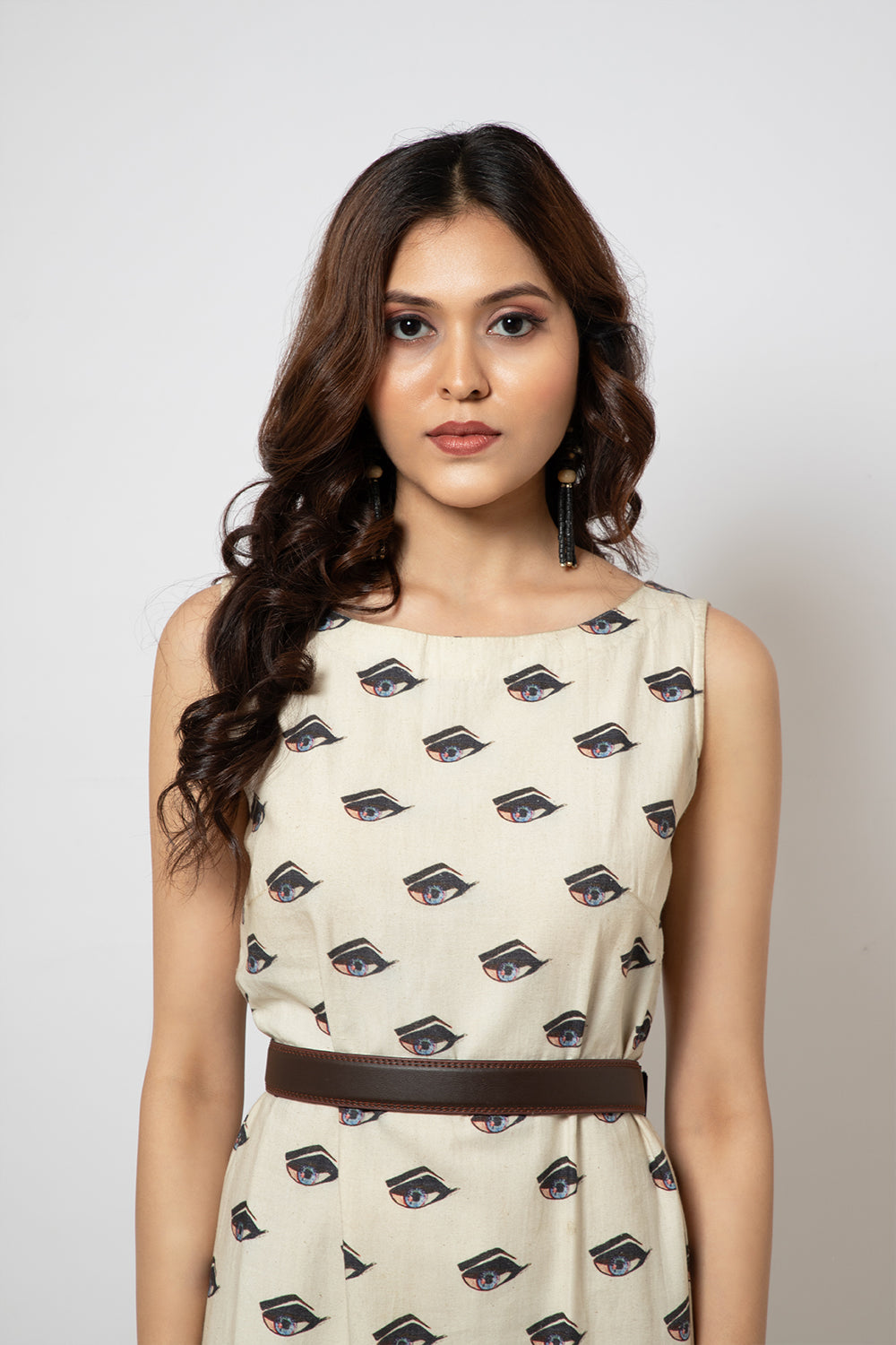 Eye print cotton blend maxi dress