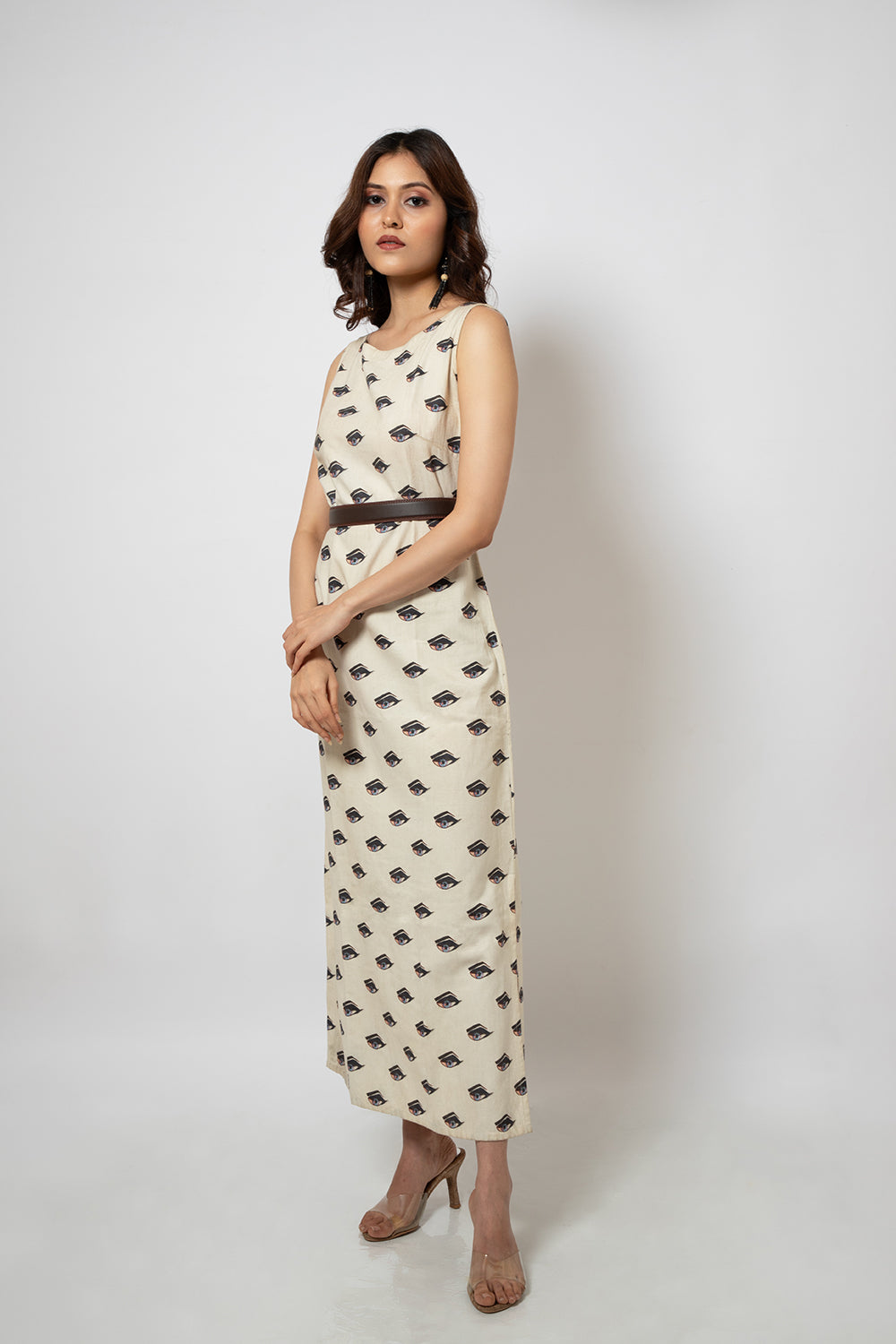 Eye print cotton blend maxi dress