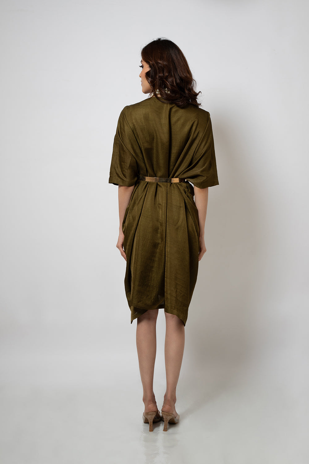 9. Olive green zero waste silk blend dress