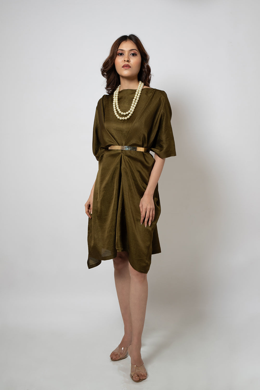 9. Olive green zero waste silk blend dress