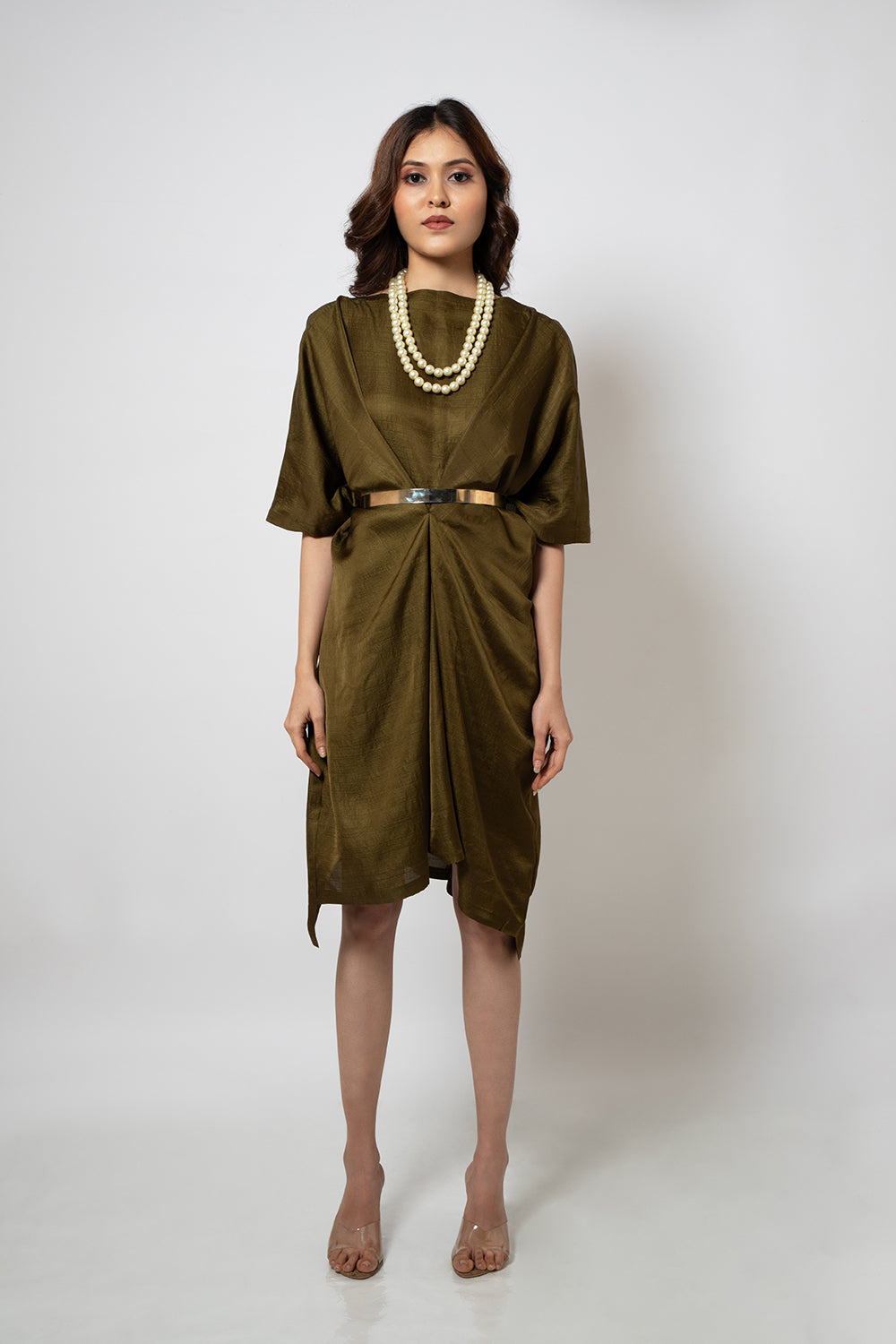 9. Olive green zero waste silk blend dress