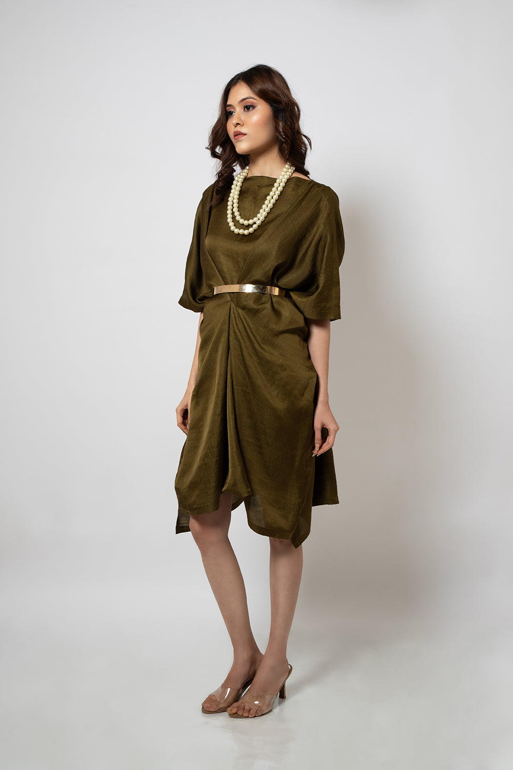 9. Olive green zero waste silk blend dress