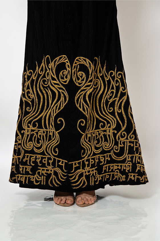 Black velvet gown with exclusive dabka hand embroidery