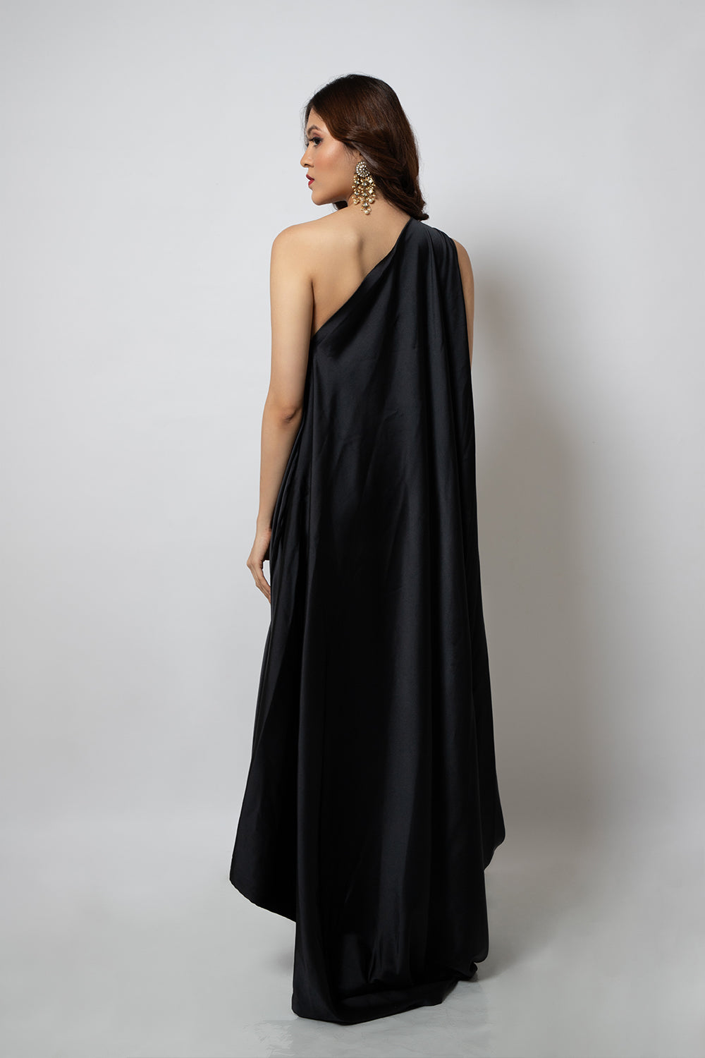 Black one shoulder zero waste dress