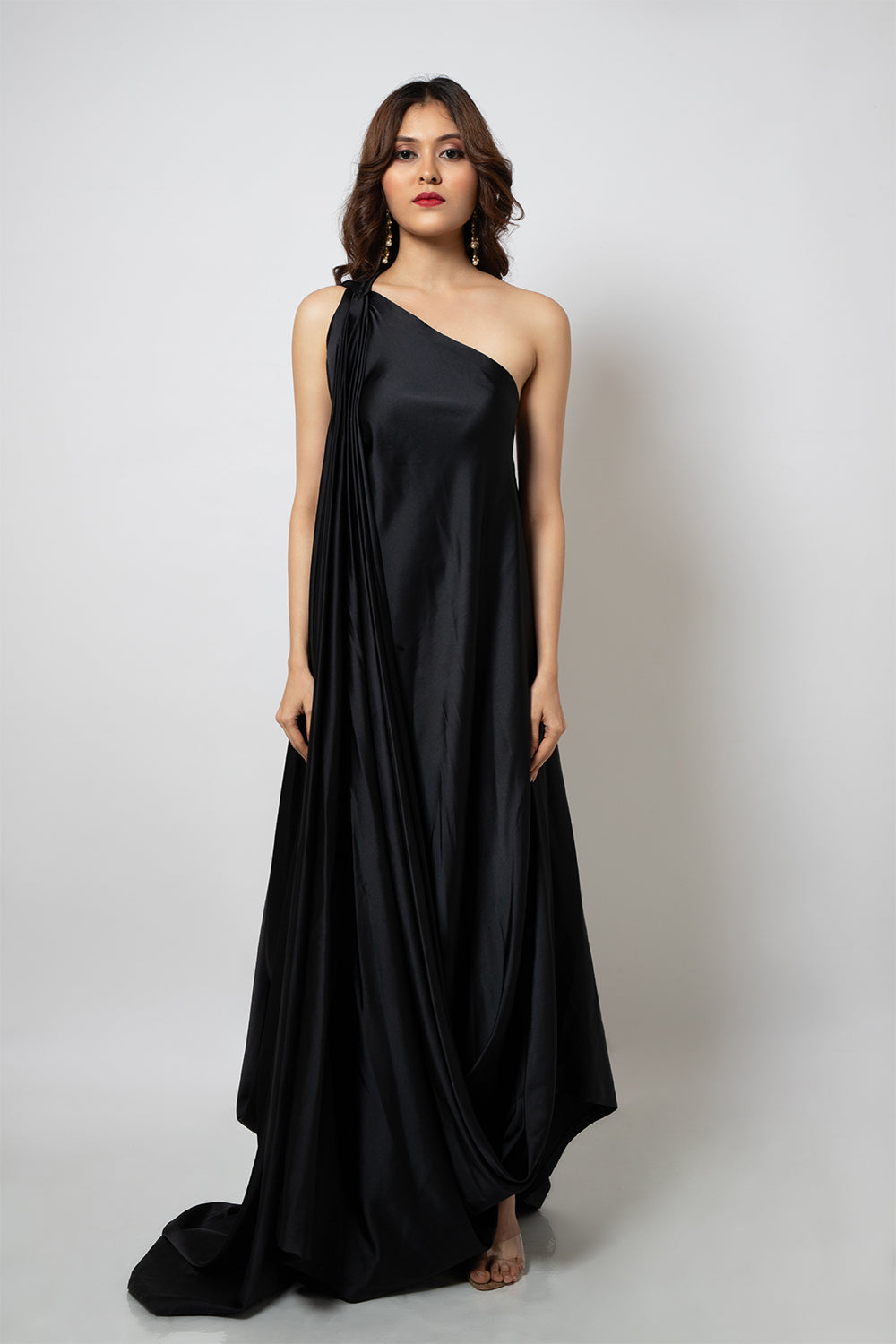 Black one shoulder zero waste dress