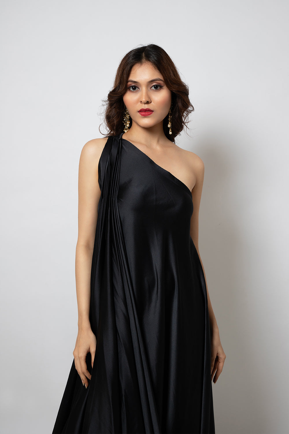 Black one shoulder zero waste dress