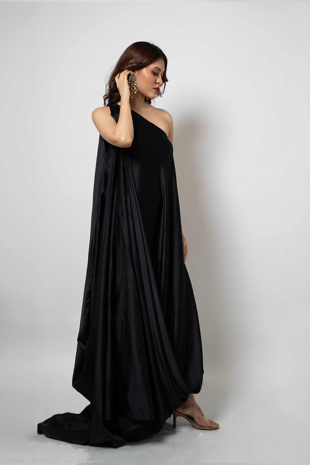 Black one shoulder zero waste dress