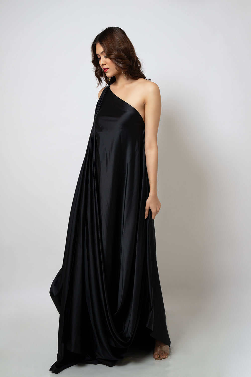 Black one shoulder zero waste dress