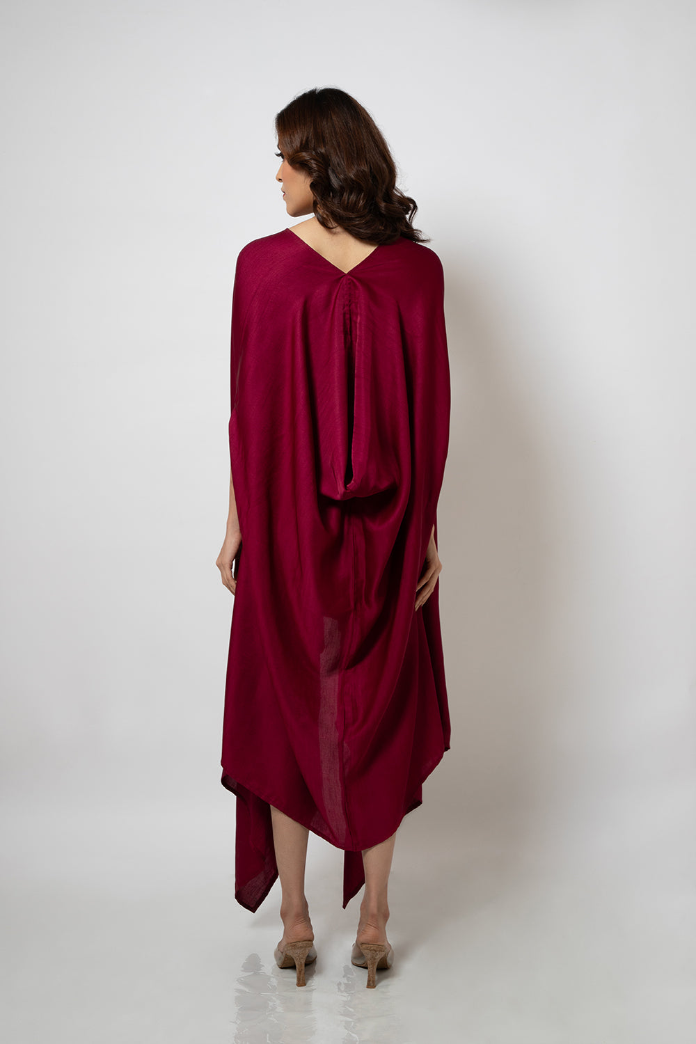 6. A Burgandy zero waste silk blend dress