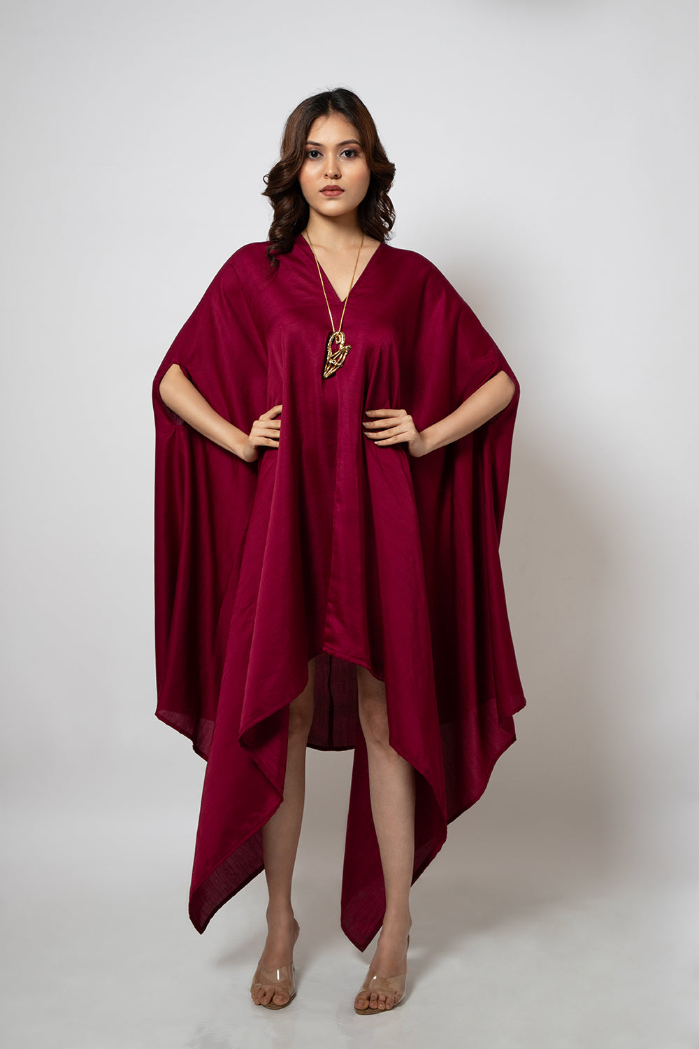 6. A Burgandy zero waste silk blend dress