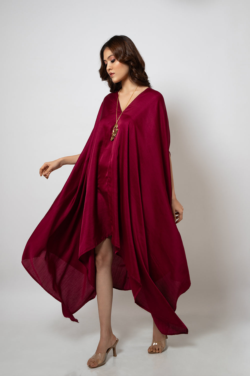 6. A Burgandy zero waste silk blend dress