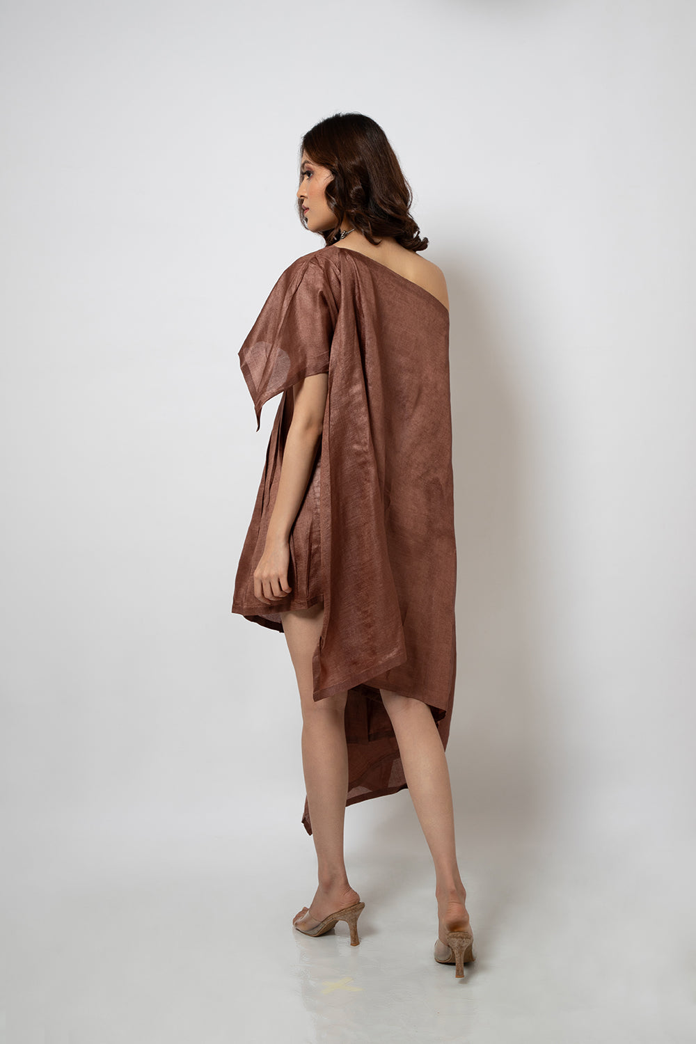 94. A Brown silk blend zero waste dress