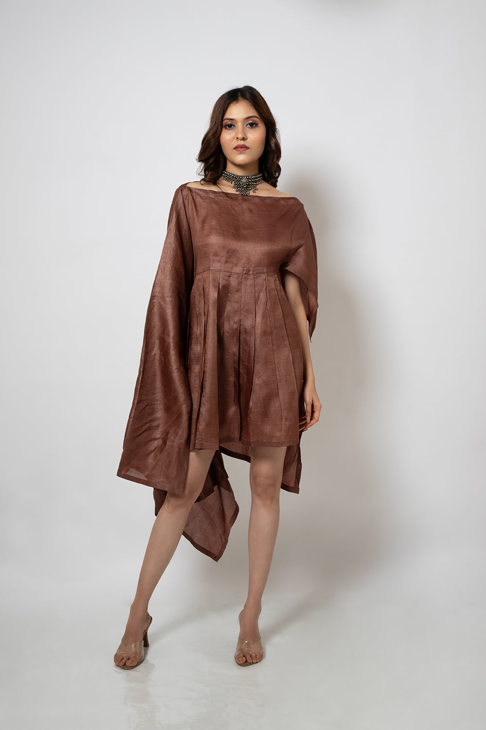 94. A Brown silk blend zero waste dress