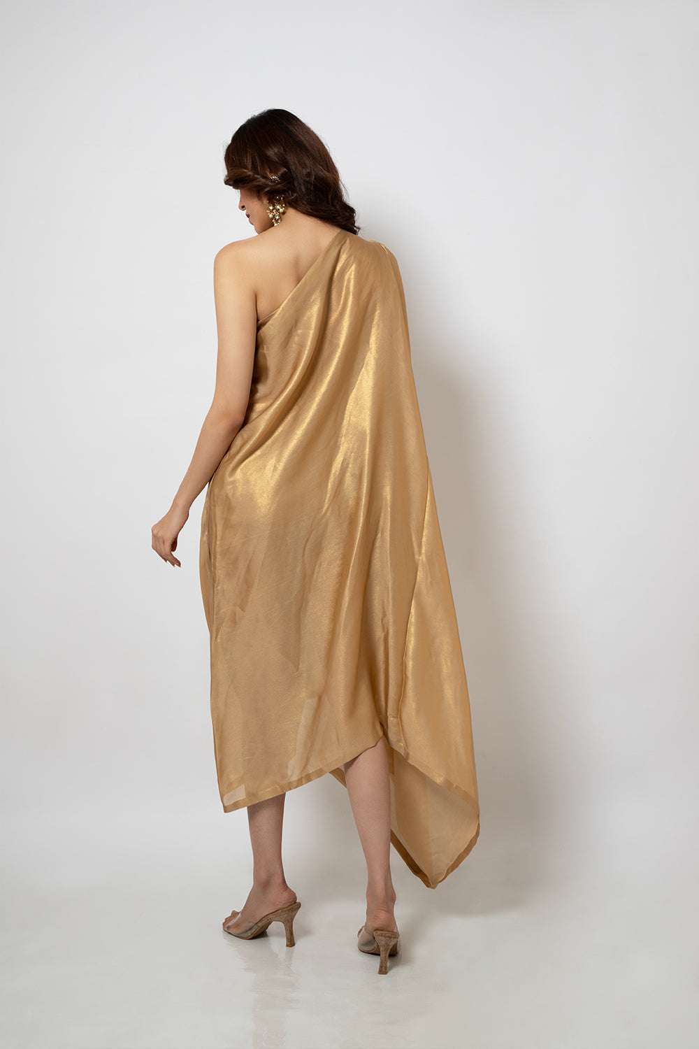 4. A zero waste gold shimmer georgette dress