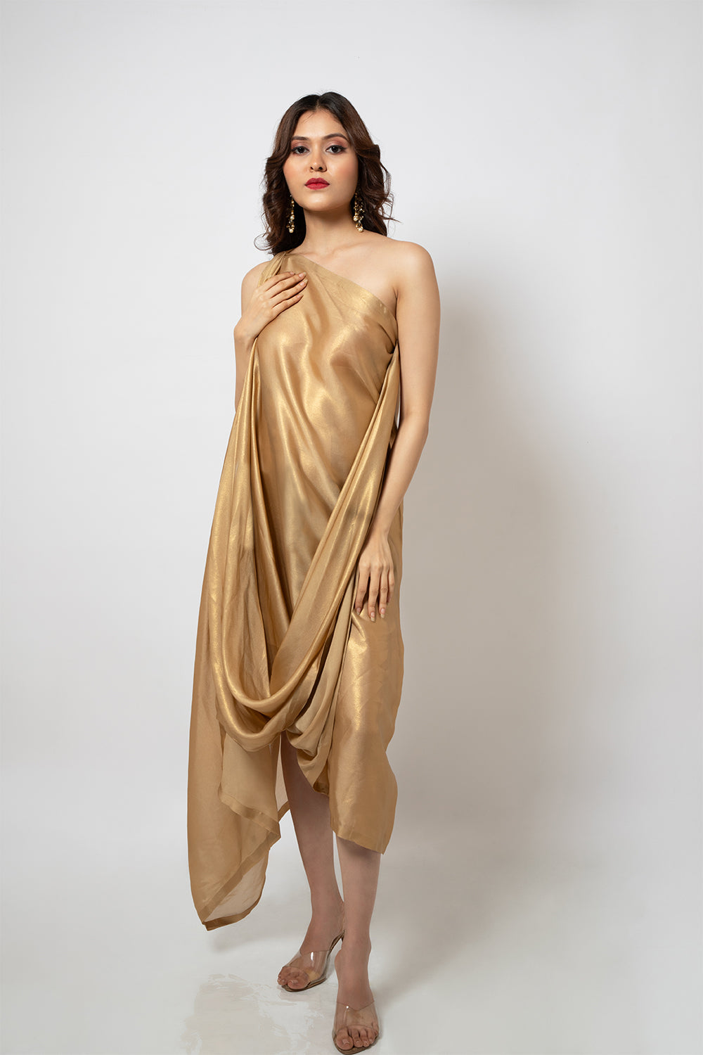 4. A zero waste gold shimmer georgette dress