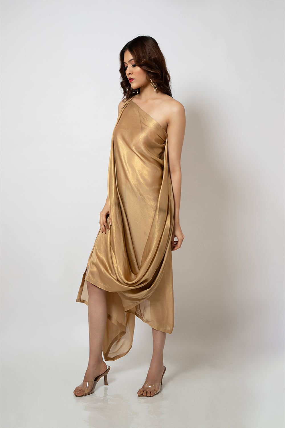 4. A zero waste gold shimmer georgette dress