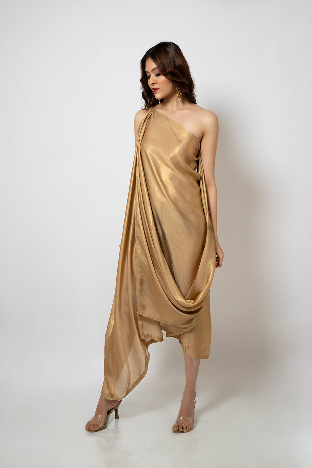 4. A zero waste gold shimmer georgette dress