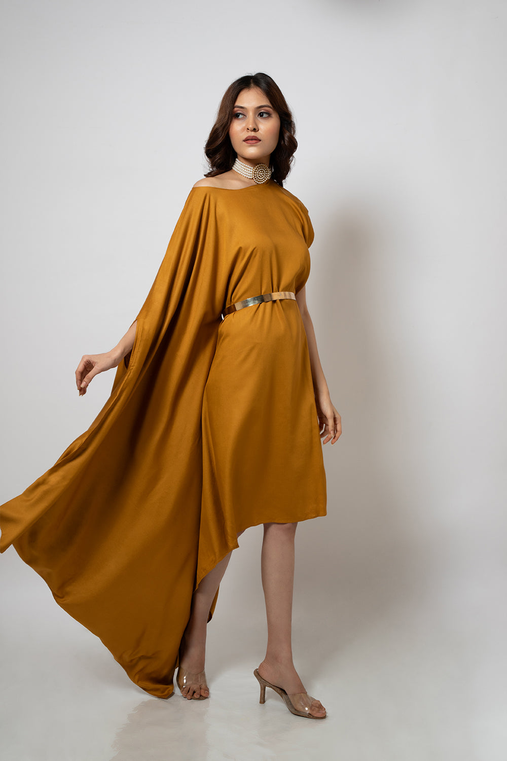 7. Asymmetrical mustard zero waste cotton blend dress