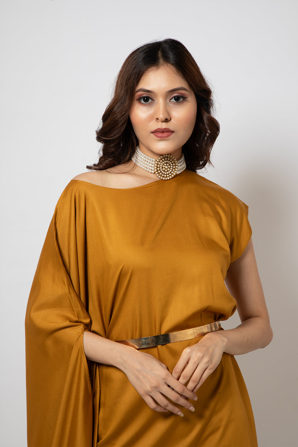 Asymmetrical mustard zero waste cotton blend dress Emotive Asymmetrical mustard zero waste cotton blend dress Emotive