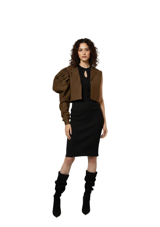 Cotton blend jacket with Elizabethan sleeve and exclusive hand embroidery