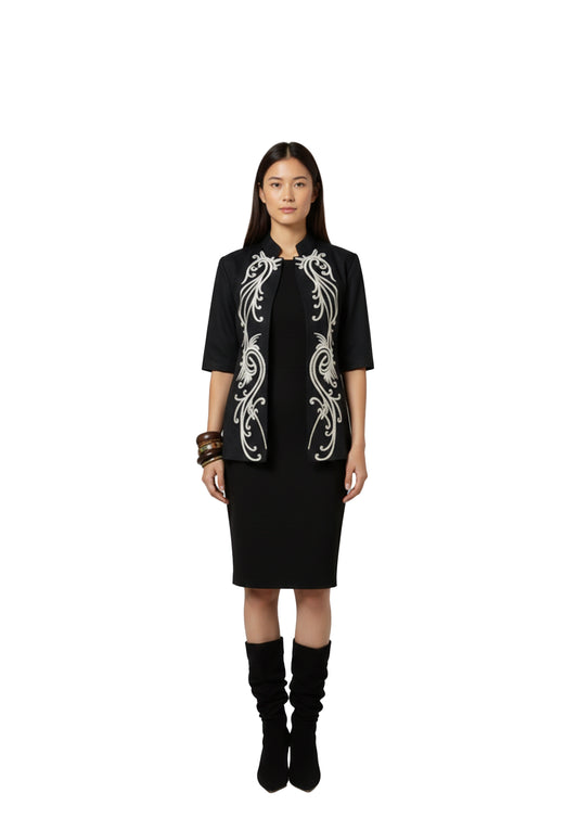 Cotton black jacket with exclusive resham hand embroidery