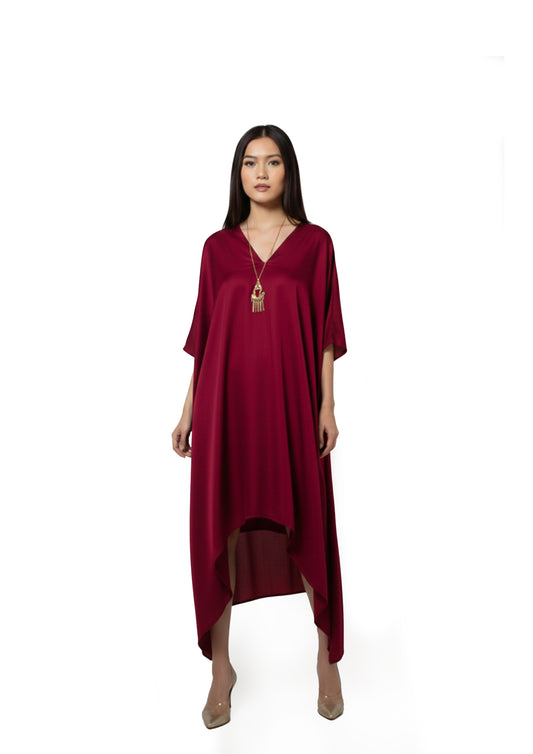 A Burgandy zero waste silk blend dress