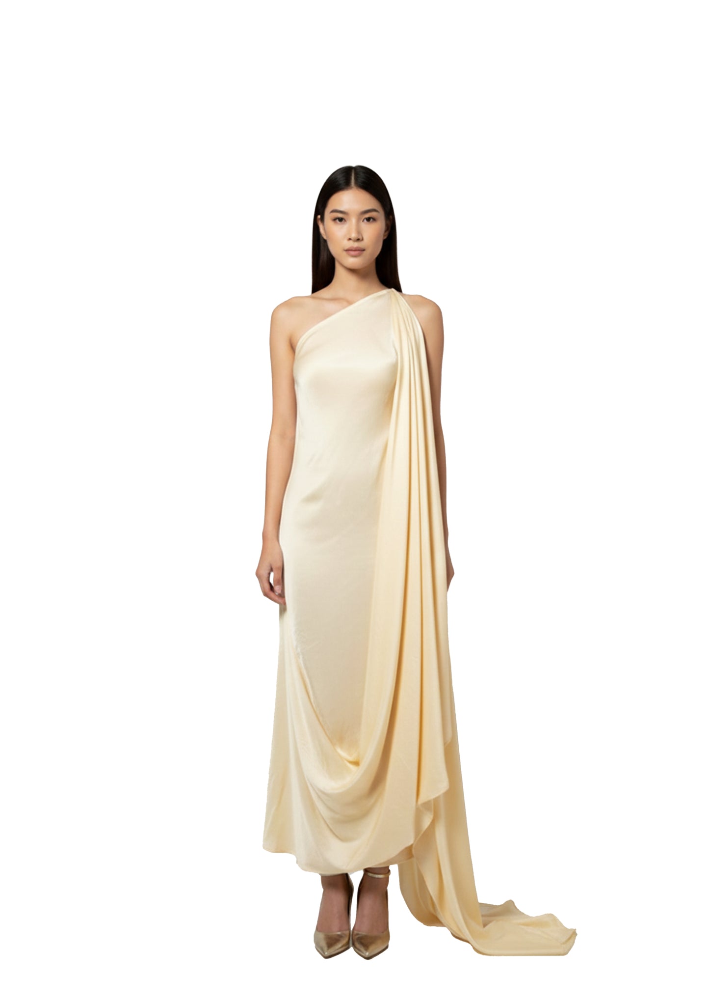 A zero waste one shoulder silk blend off white dress