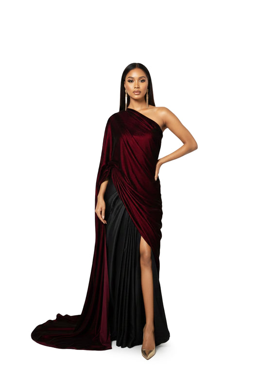 Pre-stitched velvet & cotton satin saree