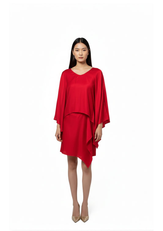 A Red silk blend zero waste co-ord set